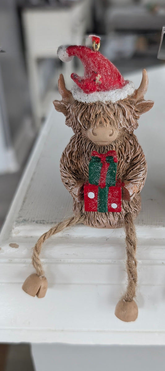 Dangly Legs Santa hat Highland Cow